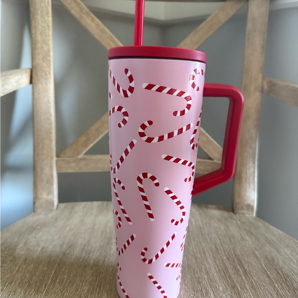 NEW! 40 oz Candy Cane Straw Tumbler Stainless interior Red pink preppy Gift